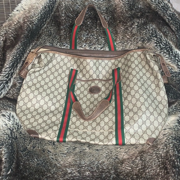 Gucci Handbags - Gucci Authentic Vtg Sherry Coated Canvas Travel Weekender Bag
